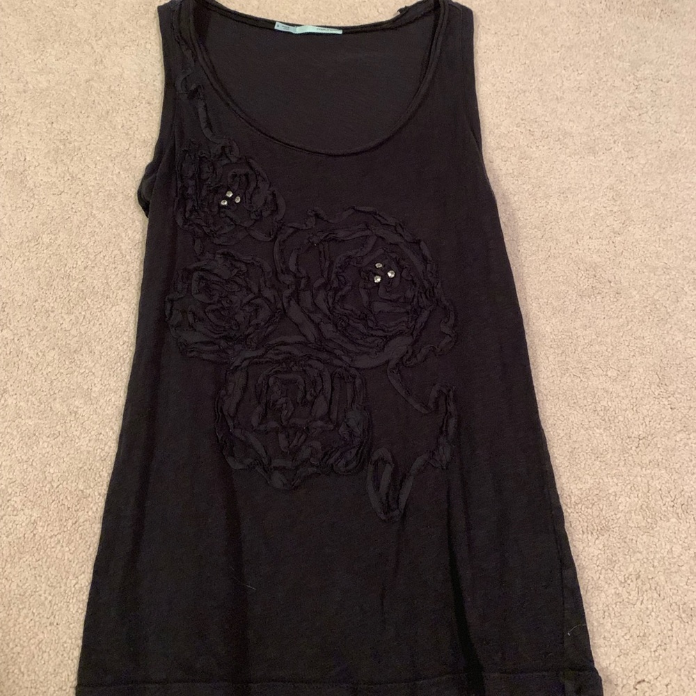 Maurices Rose Stitched Black Tank Top
